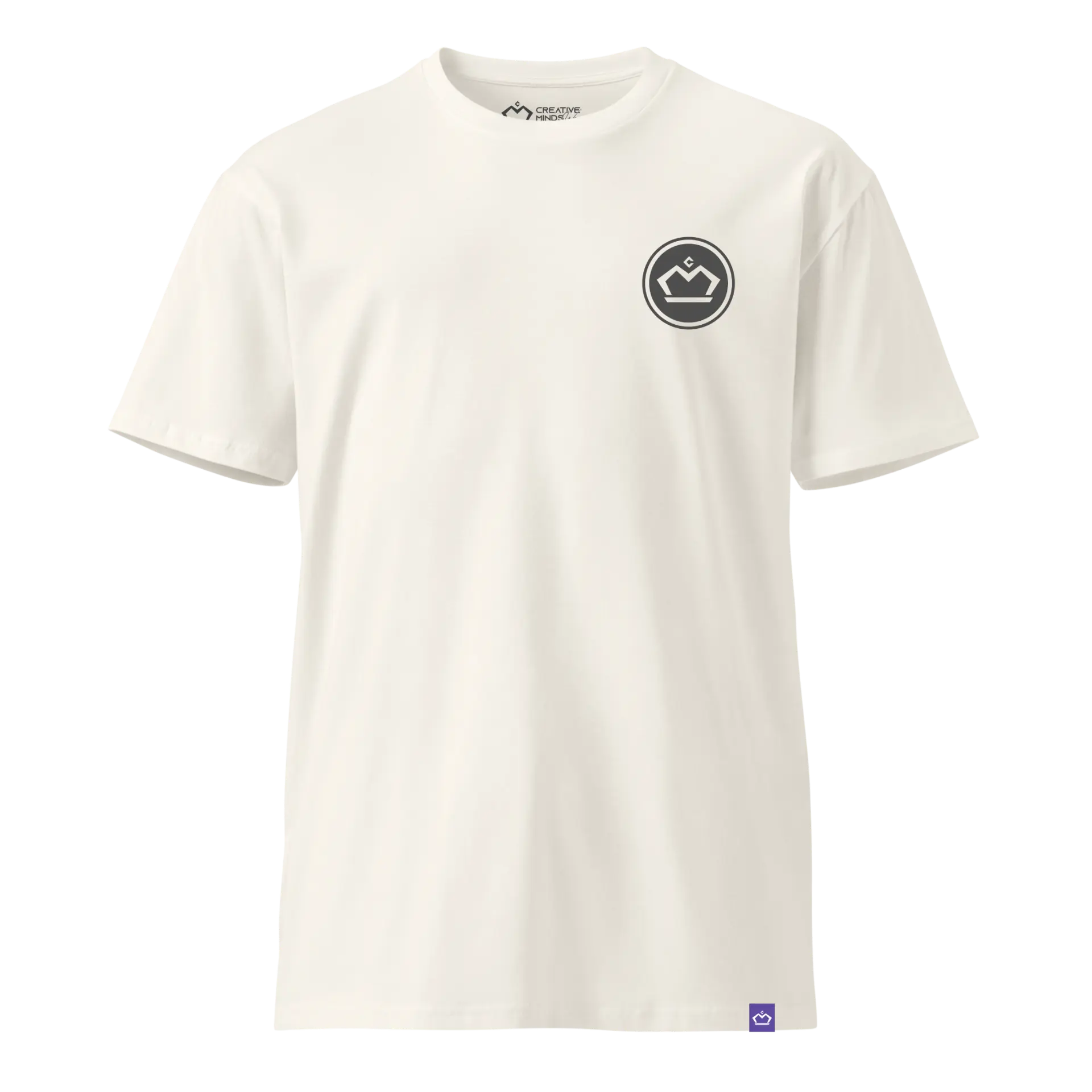 Front of the Plaza Midwood T-shirt with the Creative Minds Wear crown crest on the chest